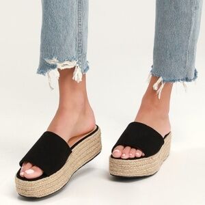 Lulus O'ahu 2 Black Suede Espadrille Platforms - Size 6.5